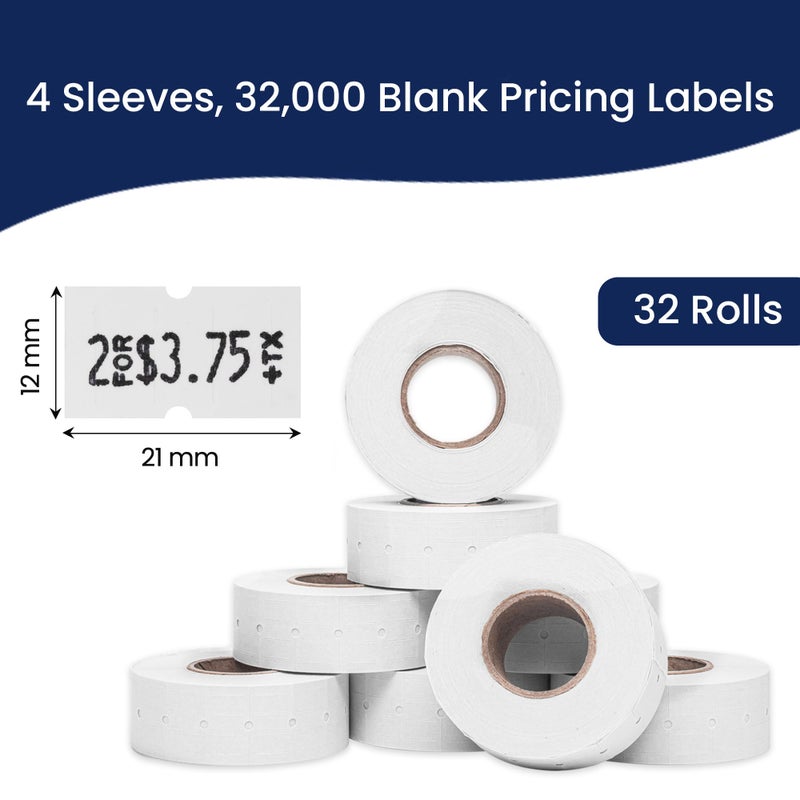Perco 1 Line White Labels - 32 Rolls, 4 Sleeves, 32,000 Blank Price and Date Gun Labels for Perco 1 Line Price and Date Guns - Made in USA - Image 3